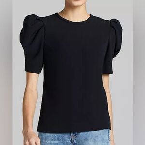 A.L.C West Puff Sleeve Crepe Top Black